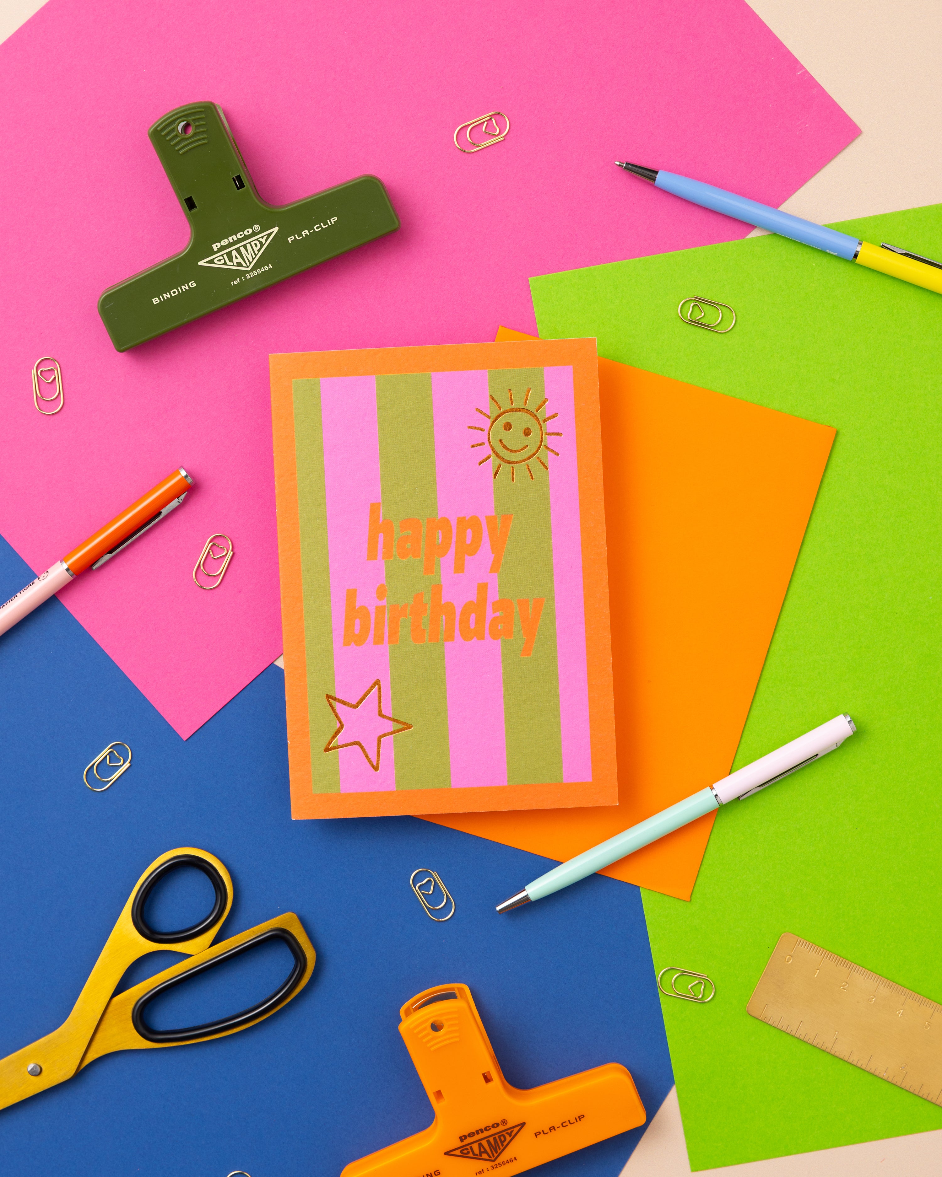 A6 Happy Birthday Stripe Foil Card