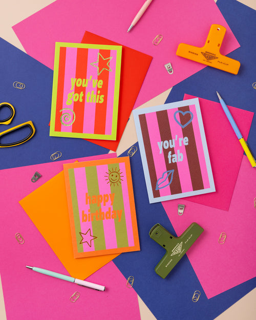 A6 Happy Birthday Stripe Foil Card