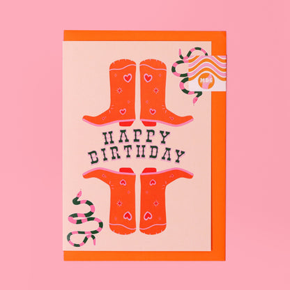 A6 Happy Birthday Orange Boots Card