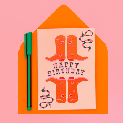 A6 Happy Birthday Orange Boots Card (SAMPLE)