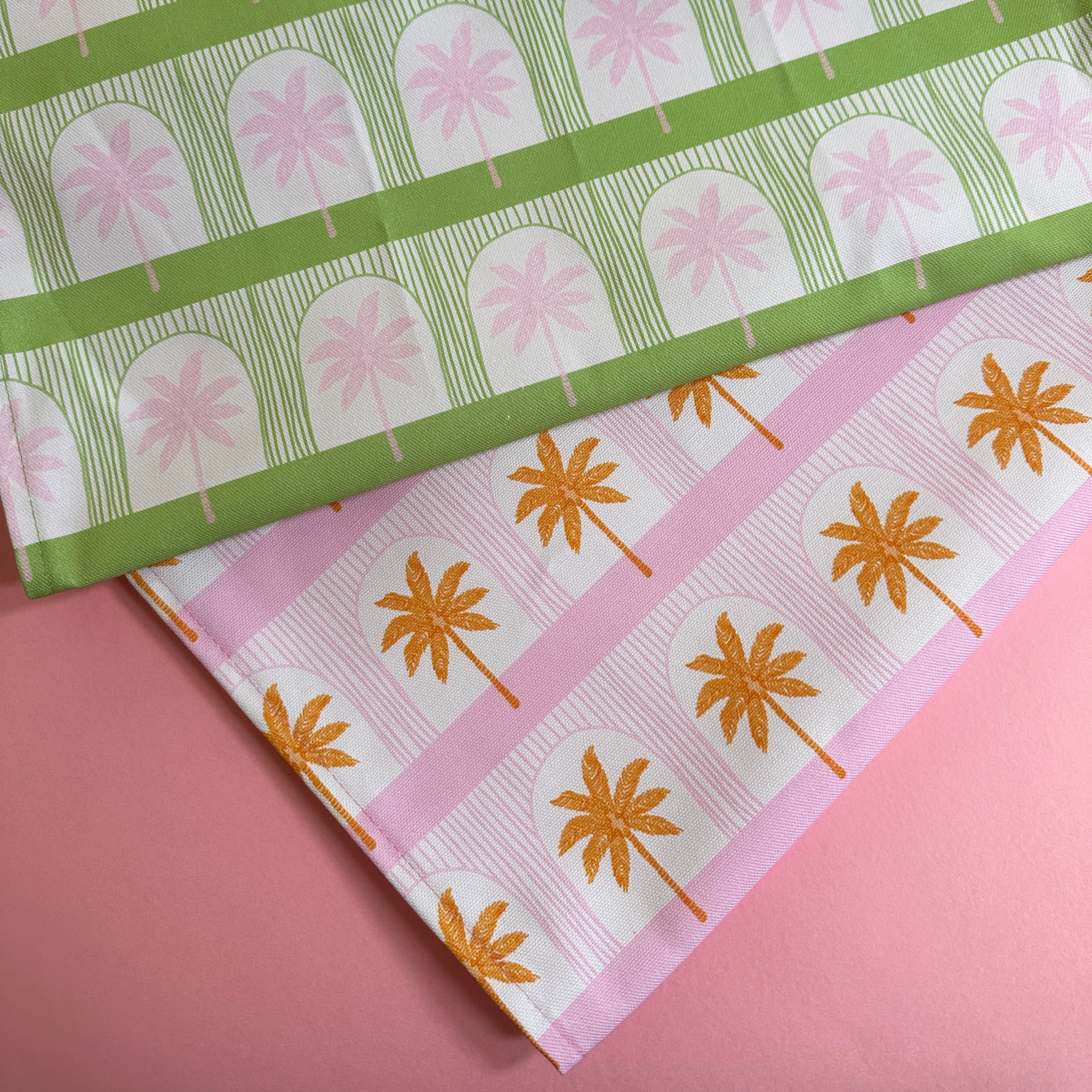 Palm Tile Pink Tea Towel