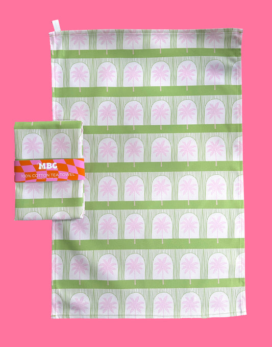 Palm Tile Green Tea Towel
