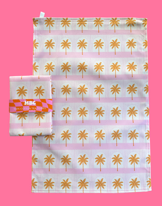 Palm Tile Pink Tea Towel