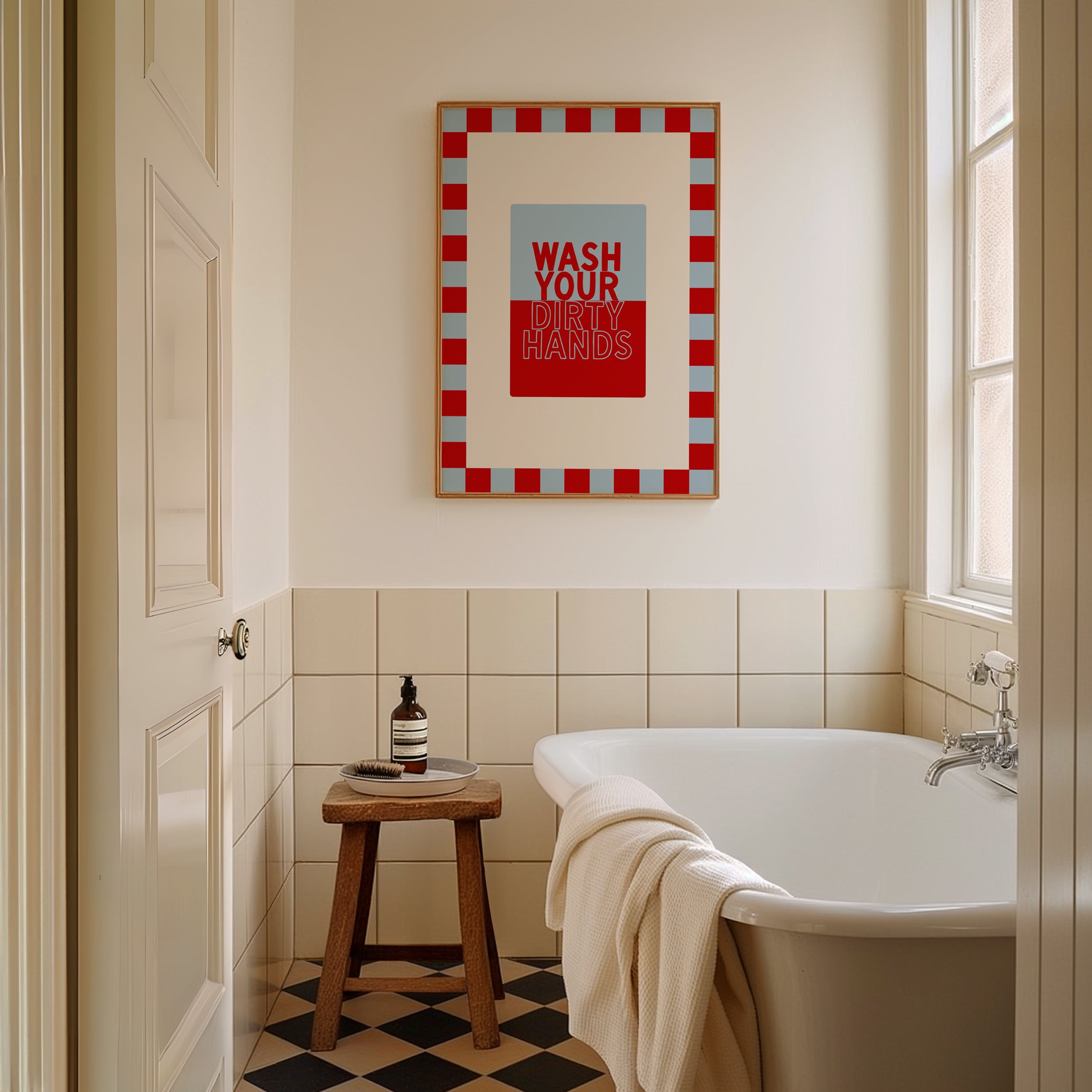 Wash Your Dirty Hands in Baby Blue & Crimson