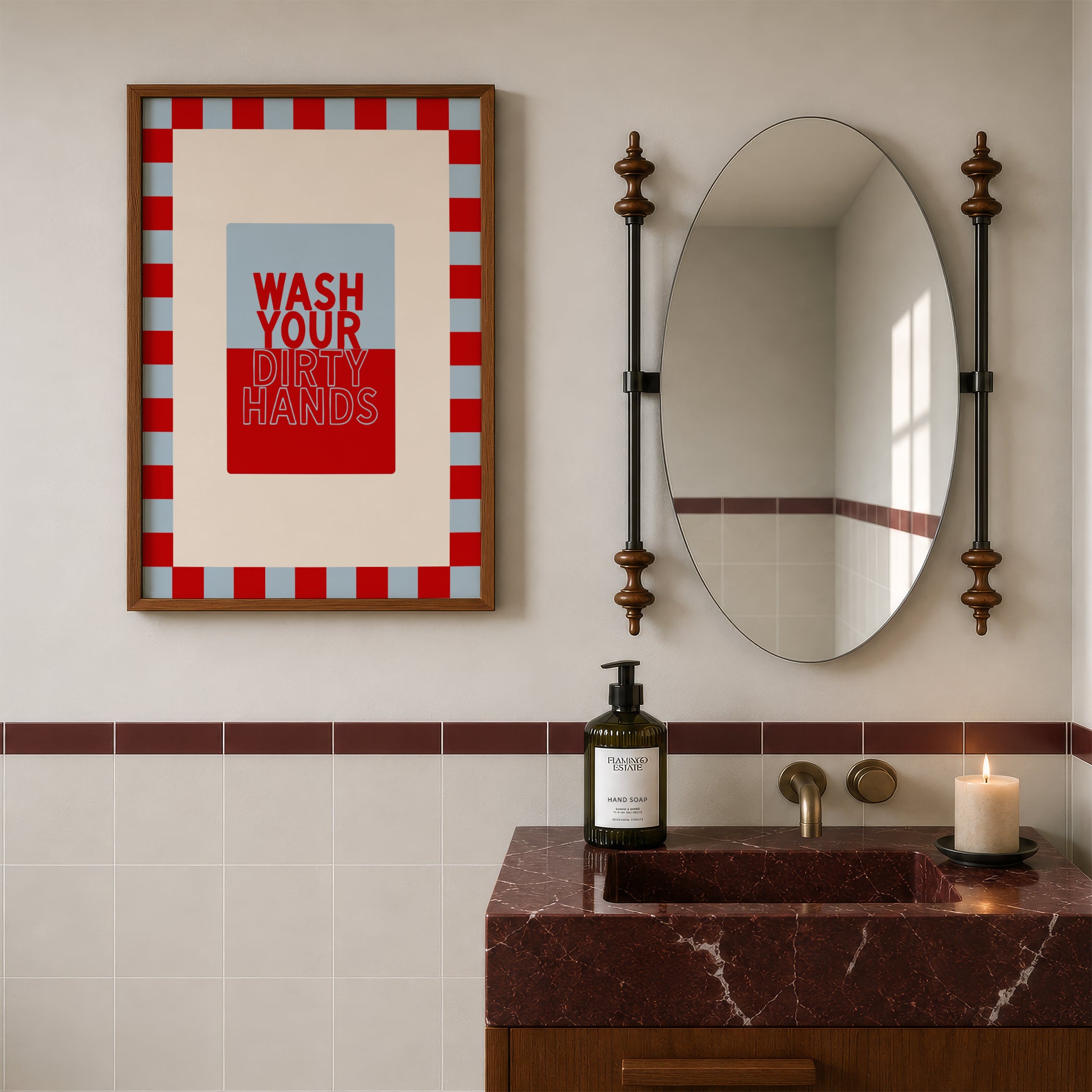 Wash Your Dirty Hands in Baby Blue & Crimson