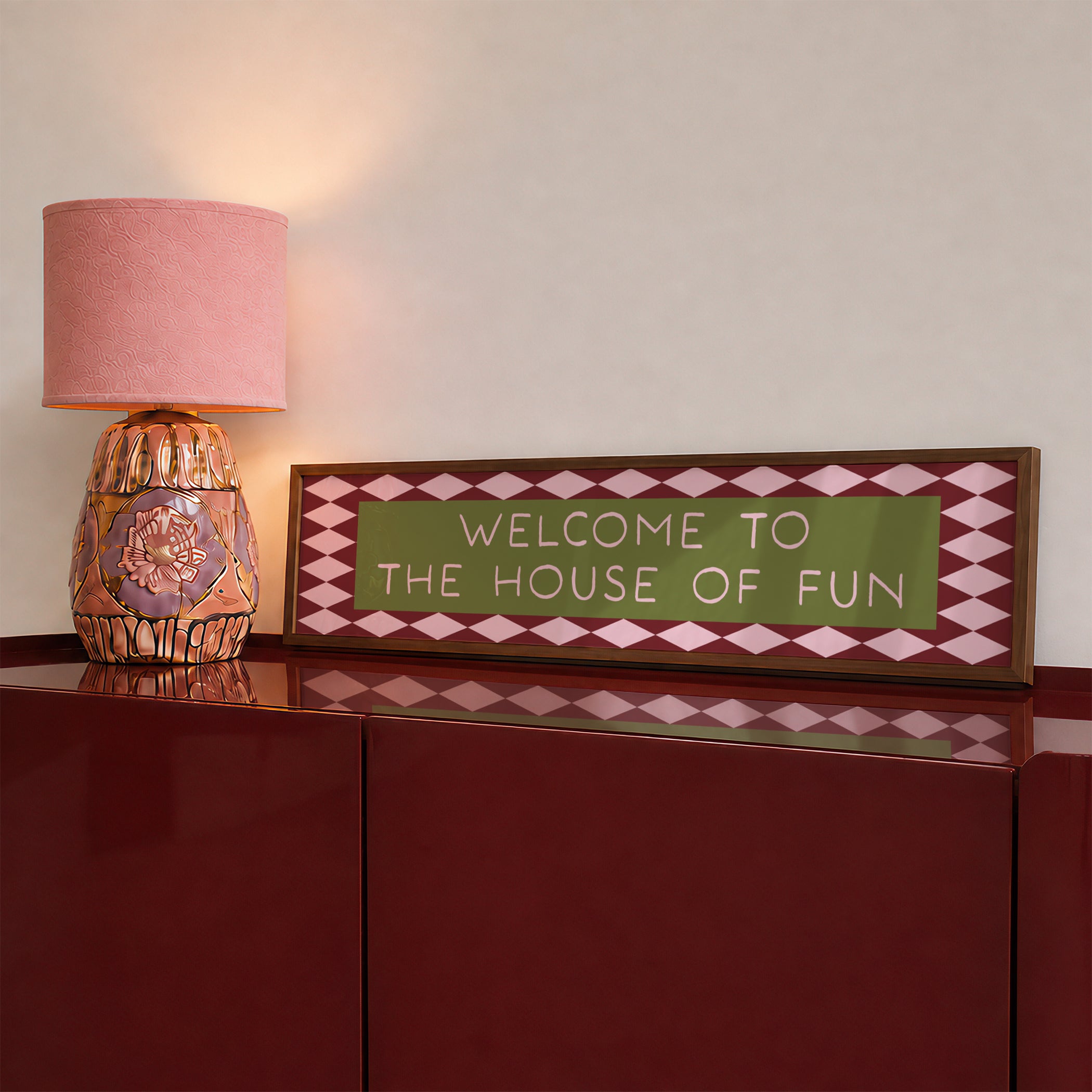 Welcome To The House Of Fun Panoramic Framed Print 60cm x 12cm