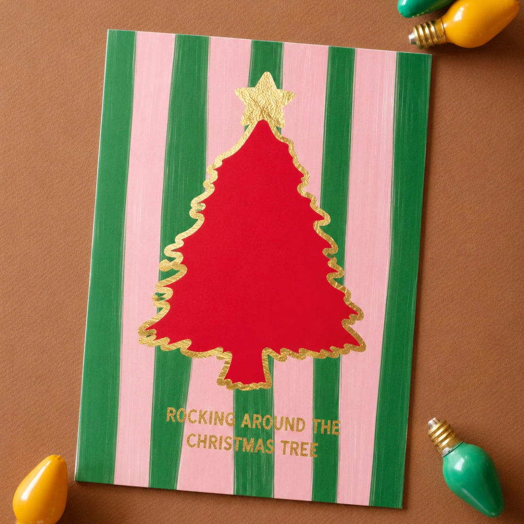 Rocking Around The Christmas Tree Christmas Gold Foil Card