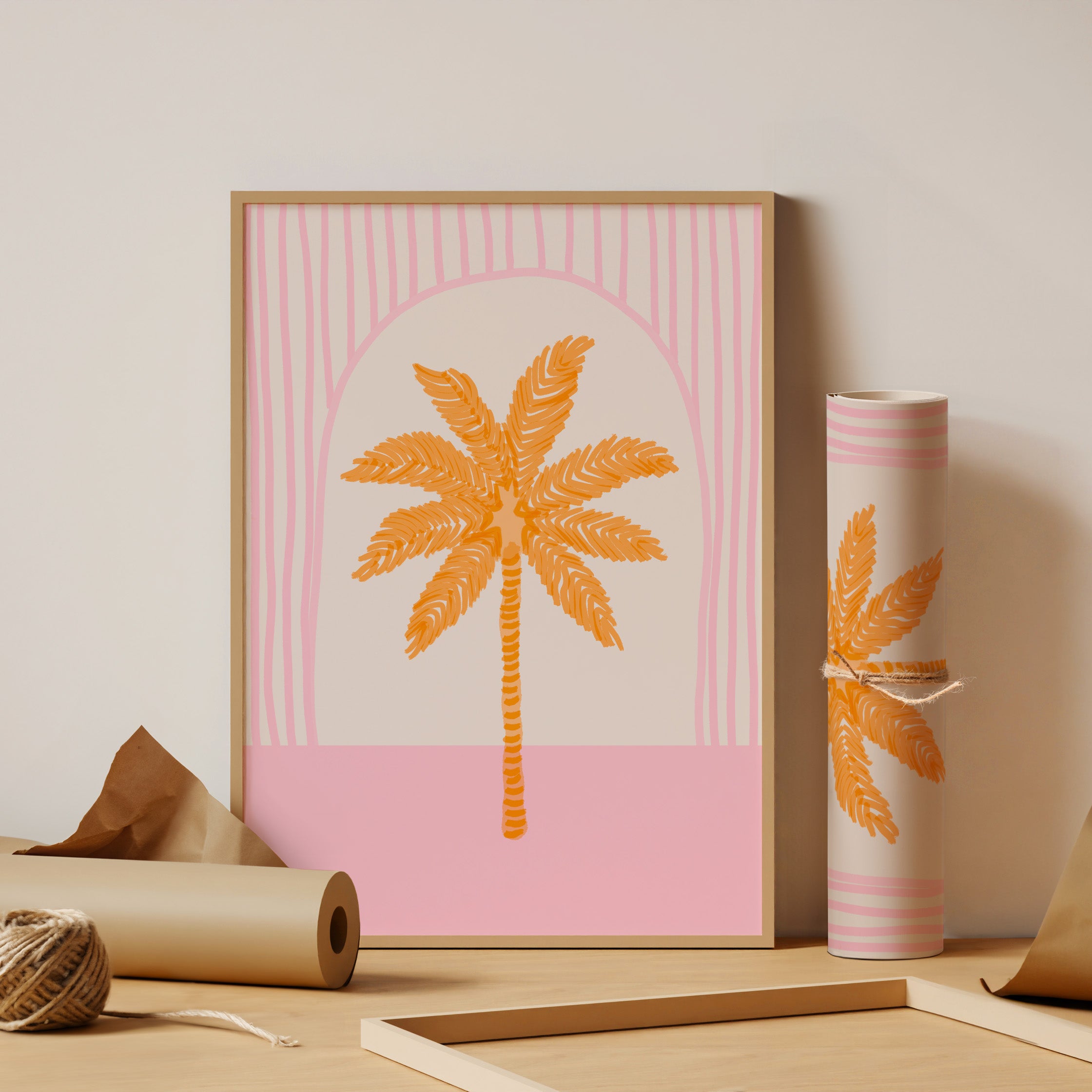 Palm Tree Tile in Pink & Orange