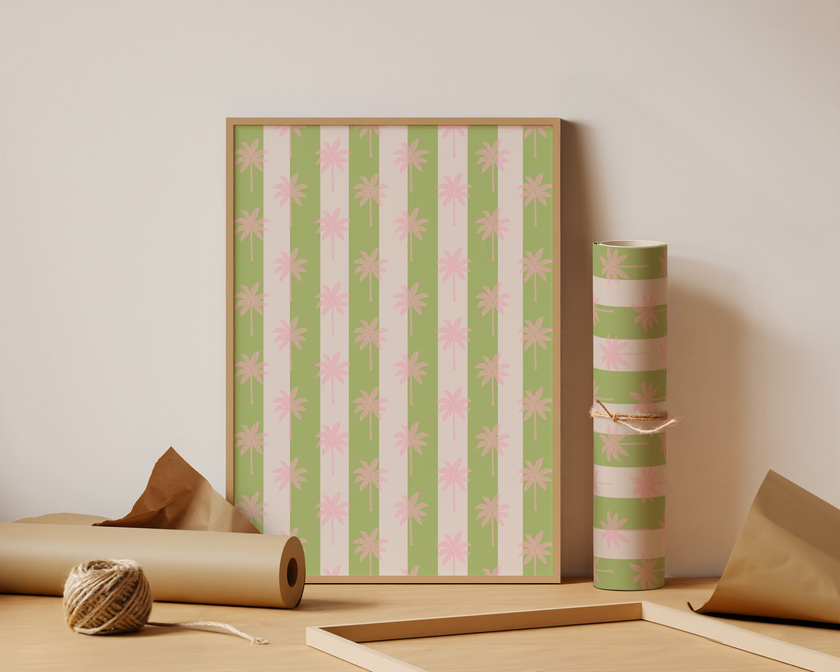 Palm Tree Stripe in Pink & Green