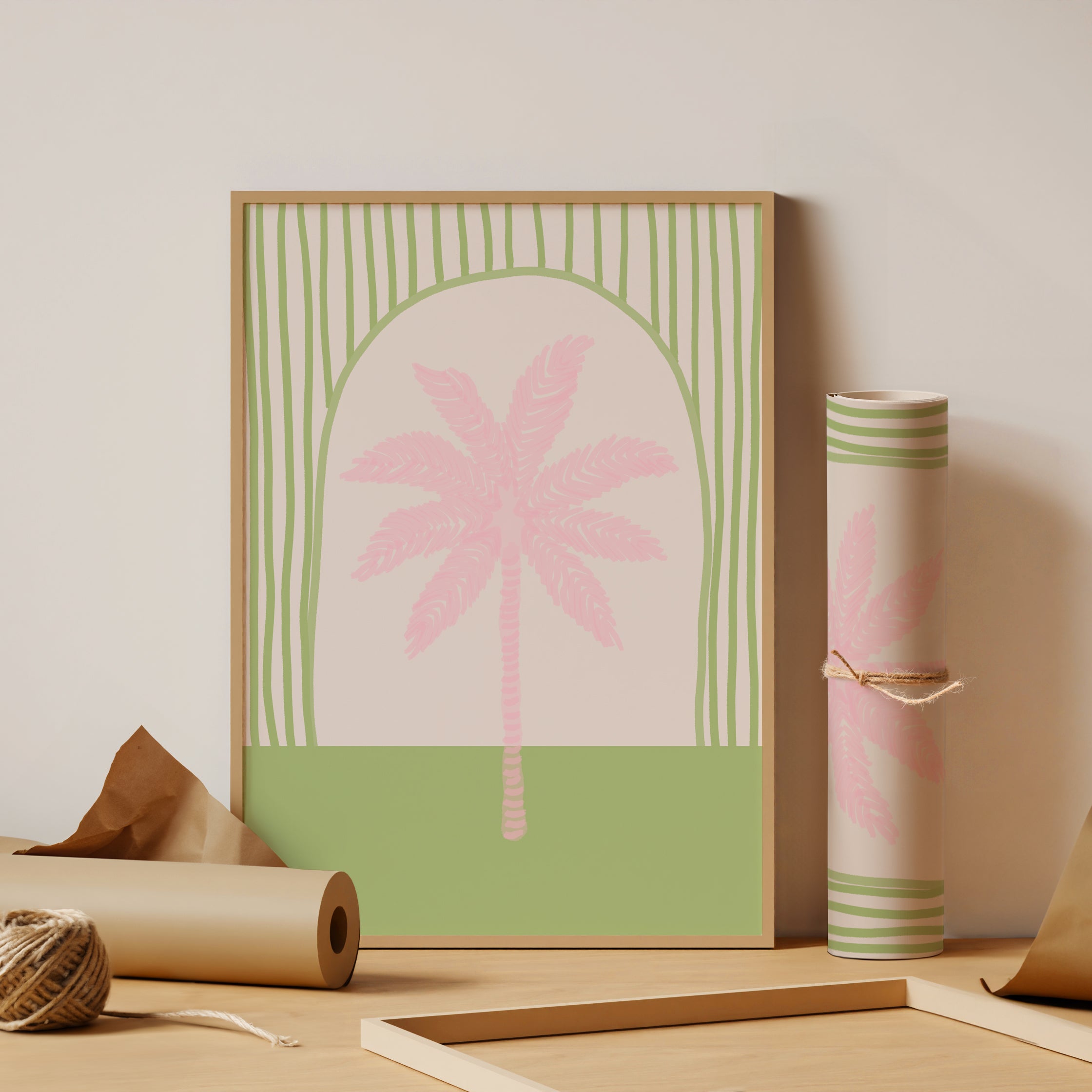 Palm Tree Tile in Pink & Green