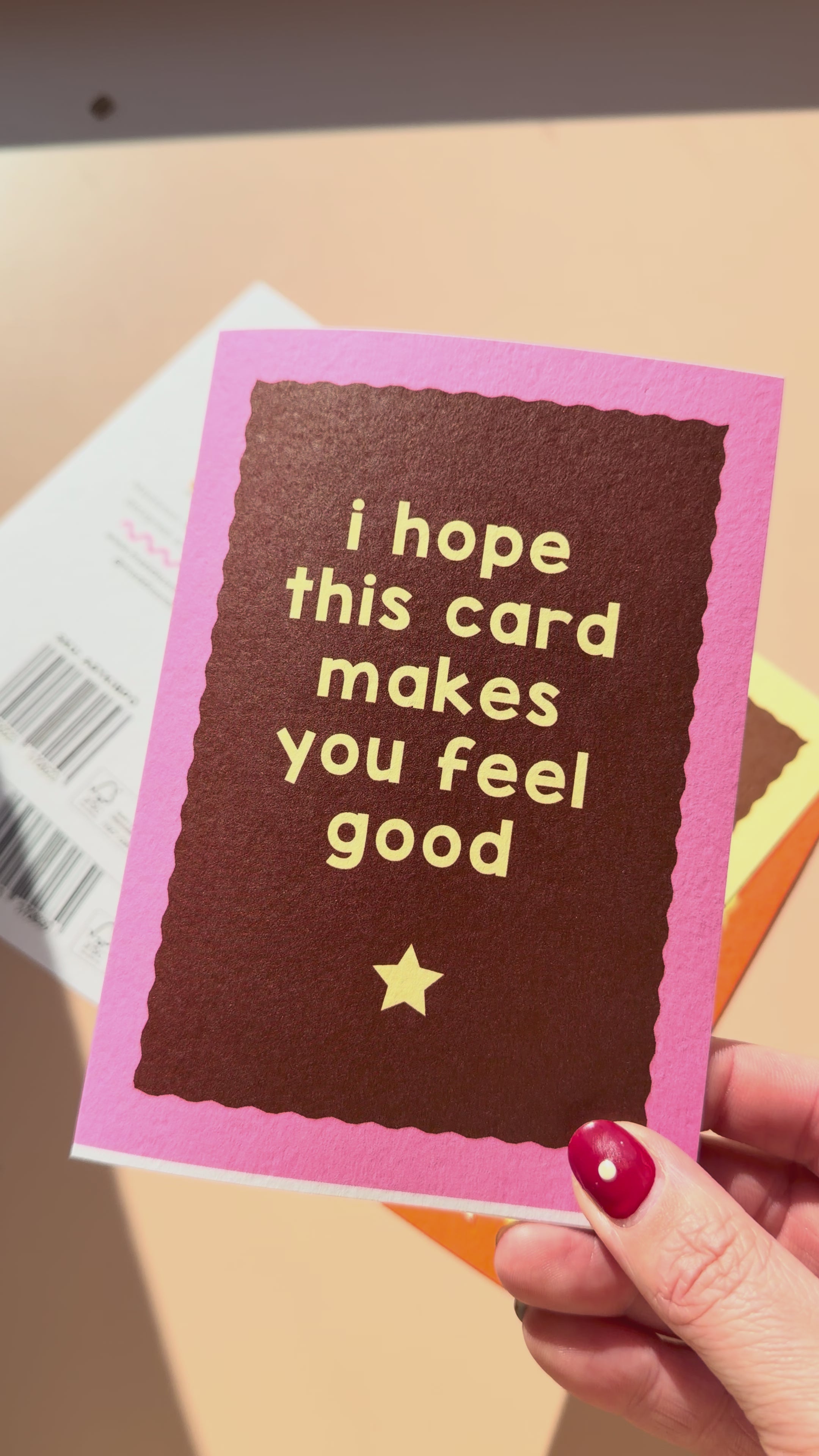 Greeting card with 'i hope this card makes you feel good' text