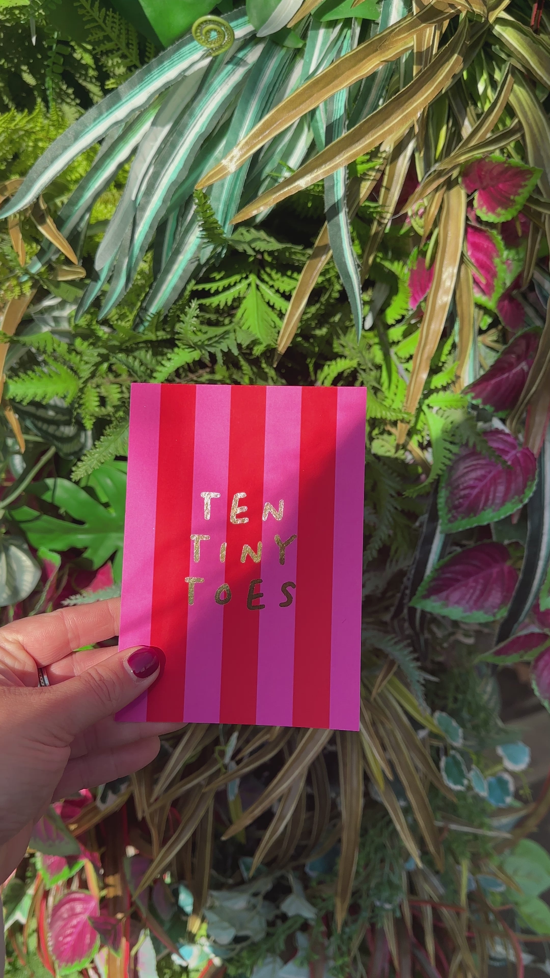 A6 Ten Tiny Toes Foil Card Red & Pink