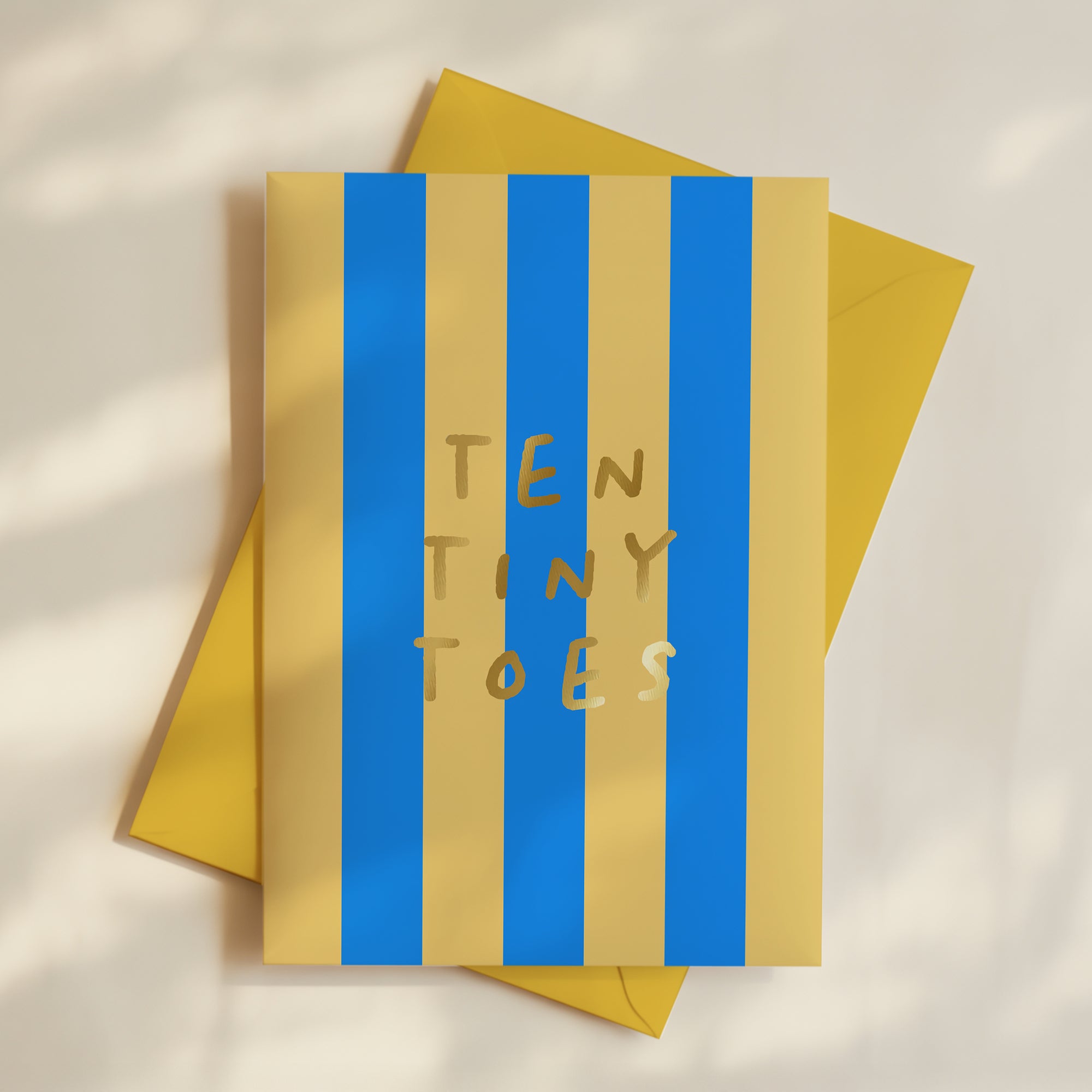 A6 Ten Tiny Toes Foil Card Blue & Yellow
