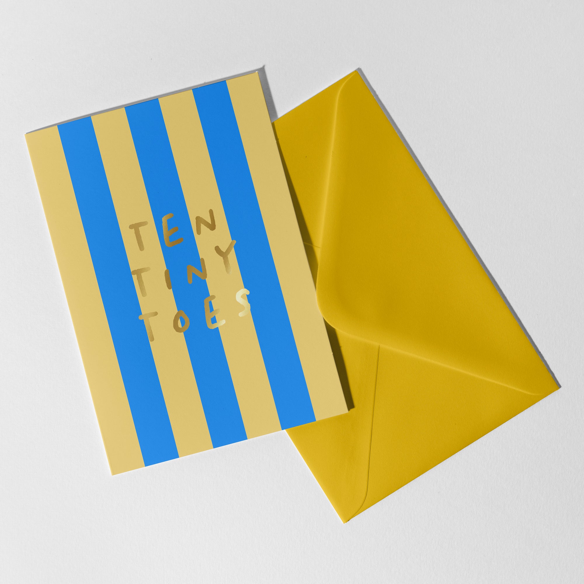 A6 Ten Tiny Toes Foil Card Blue & Yellow